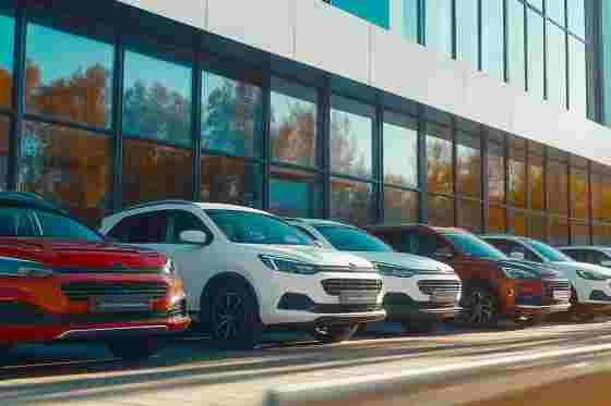 Autos parken vor einem Bürogebäude